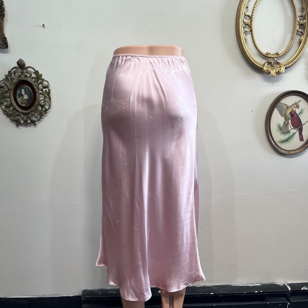 Vintage Pink Silk Satin Dandelion Midi Skirt - Picture 3 of 5